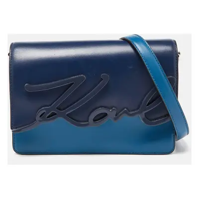 Karl Lagerfeld Two Tone Blue Leather K/IKONIK Shoulder Bag