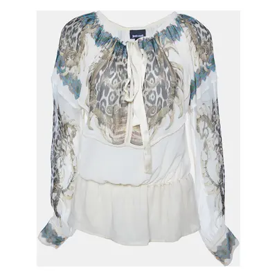 Just Cavalli Cream Printed Silk Chiffon Top