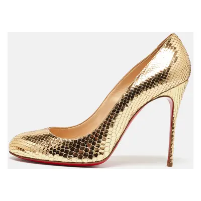 Christian Louboutin Gold Snakeskin Embossed Leather New Simple Pumps Size