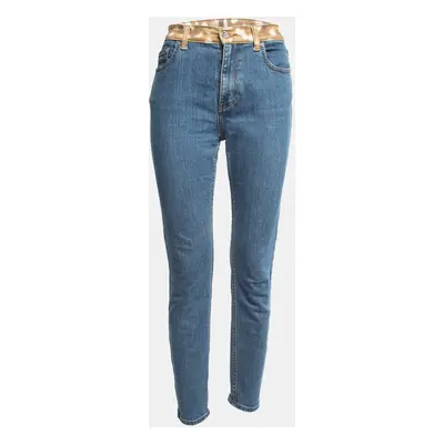 Burberry Blue Denim Animal Print Waist Detail Jeans Waist 28"