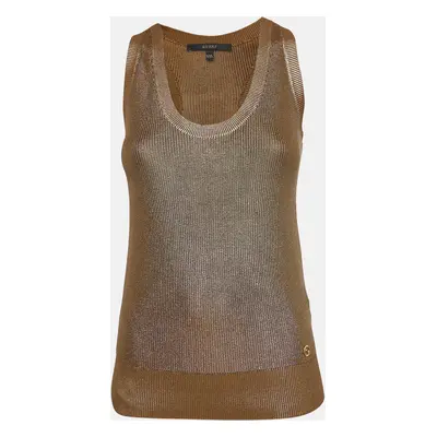 Gucci Metallic Gold Print Rib Knit Tank Top