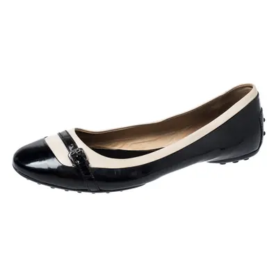 Tod's Black/White Patent Leather And Leather Buckle Detail Ballet Flats Size