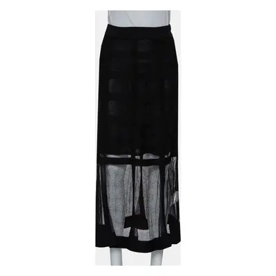 Alexander McQueen Black Patterned Silk Knit Midi Skirt