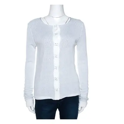 Emporio Armani White Knit Button Front Cardigan