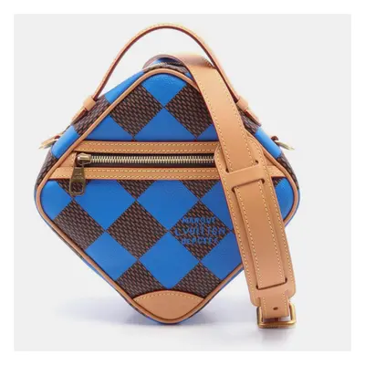 Louis Vuitton Blue Brown Coated Canvas Leather Damier Chess Handbag