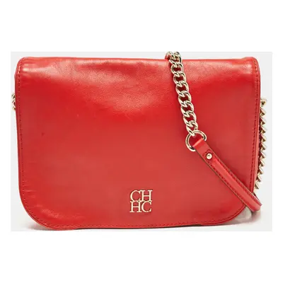 Carolina Herrera Red Leather Flap Chain Shoulder Bag