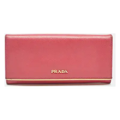 Prada Pink Saffiano Leather Metal Flap Continental Wallet