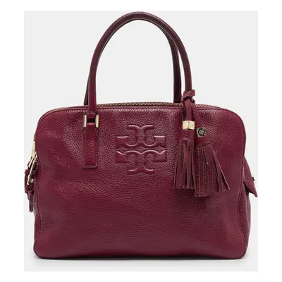 Tory Burch Burgundy Leather Thea Triple Zip Satchel