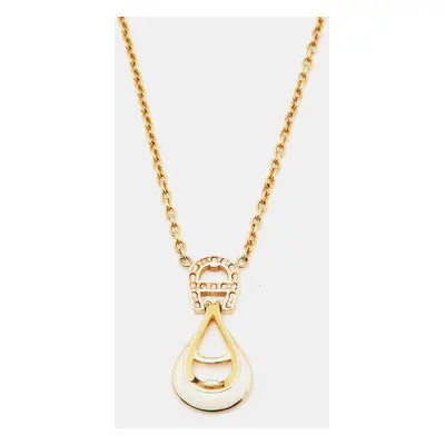 Aigner Crystal Enamel Gold Tone Pendant Necklace