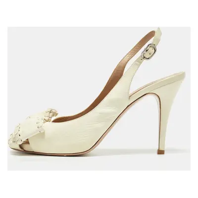 Valentino Beige Leather Bow Platform Slingback Sandals Size