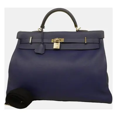 Hermes Biyo Blue Electric Taurillon Kelly D Engraved Ladies Handbag