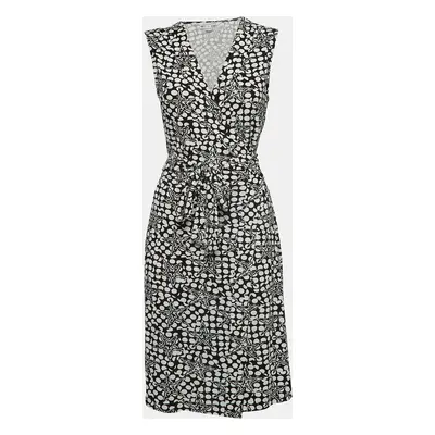 Diane Von Furstenberg Black/White Geometric Print Jersey Midi Wrap Dress