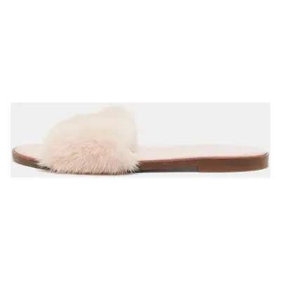 Louis Vuitton Pink Mink Fur Lock It Flat Slide Sandals Size