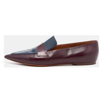 Celine Burgundy/Blue Leather and Watersnake Leather Slip On Loafers Size