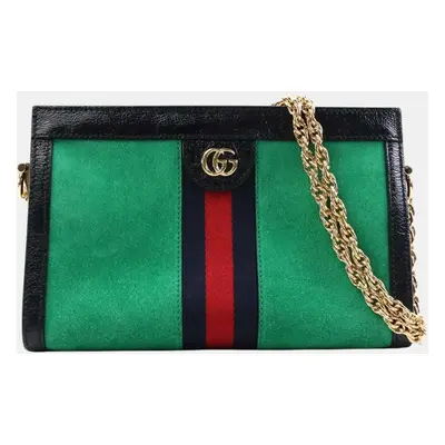 Gucci Suede Patent Leather Green x Black Ophidia Shoulder Bag