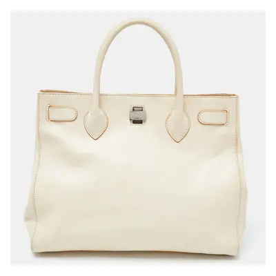 Furla Cream Leather Twist Lock Tote