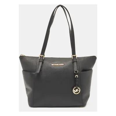 MICHAEL Michael Kors Black Saffiano Leather Jet Set Top Zip Tote