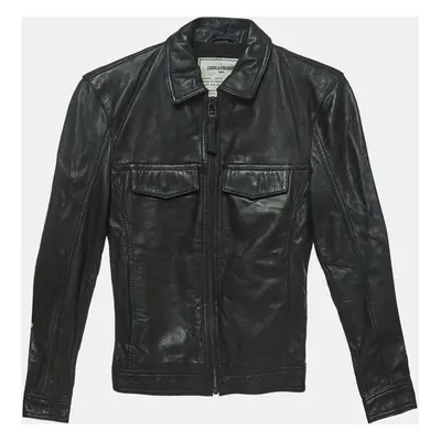 Zadig & Voltaire Black Leather Zip Front Jacket