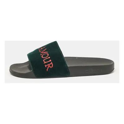 Gucci Green Velvet Embroidered L'aveugle Par Amour Slides Size