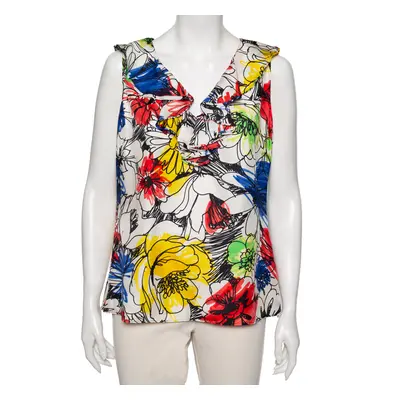 Boutique Moschino Multicolor Floral Printed Ruffled Front Sleeveless Top