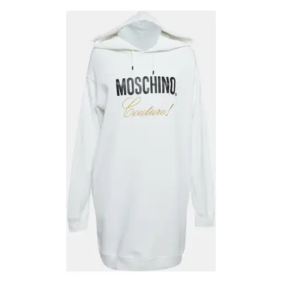 Moschino Couture White Logo Print Cotton Hoodie Dress