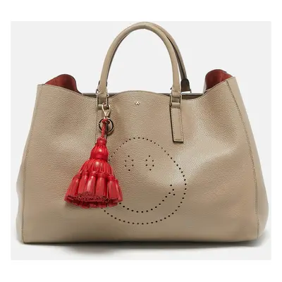 Anya Hindmarch Beige Leather Featherweight Smiley Ebury Tote