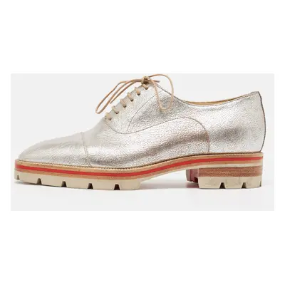 Christian Louboutin Silver Textured Leather Hubertus Donna Lace Up Oxfords Size