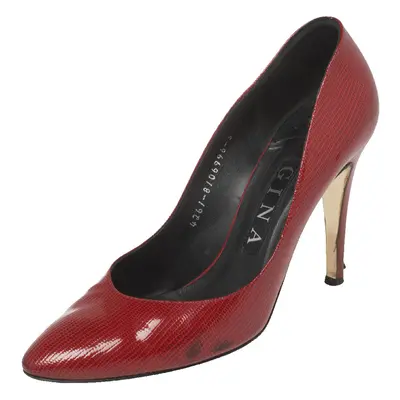 Gina Red Glossy Lizard Embossed Leather Pointed Toe Pumps Size