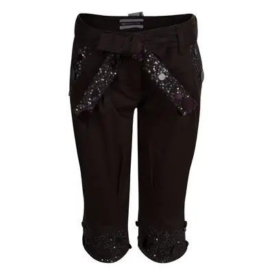 Monnalisa Dark Brown Sequin Embellished Belted Cotton Pants