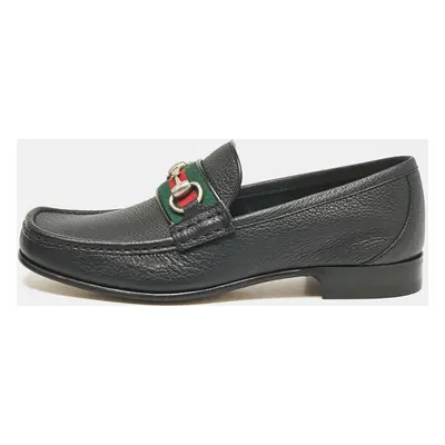 Gucci Black Leather Web Horsebit Loafers Size