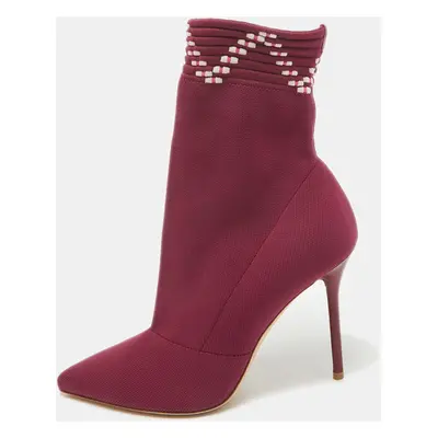 Malone Souliers Burgundy Knit Fabric Ankle Length Boots Size