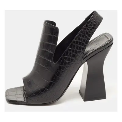 Celine Black Croc Embossed Leather Slingback Open Toe Sandals Size