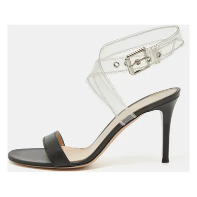 Gianvito Rossi Black Leather and PVC Ankle Strap Sandals Size 38.5