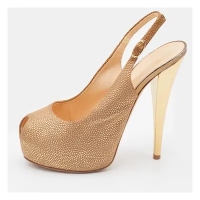 Giuseppe Zanotti Metallic Gold Leather Peep Toe Platform Slingback Pumps Size