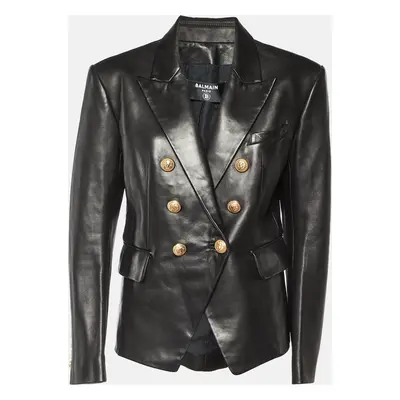 Balmain Black Leather Double Breasted Jacket