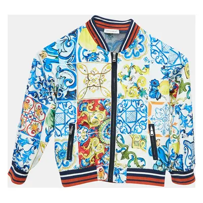 Dolce & Gabbana Blue/Red Majolica Print Synthetic Zip-Up Jacket Yrs