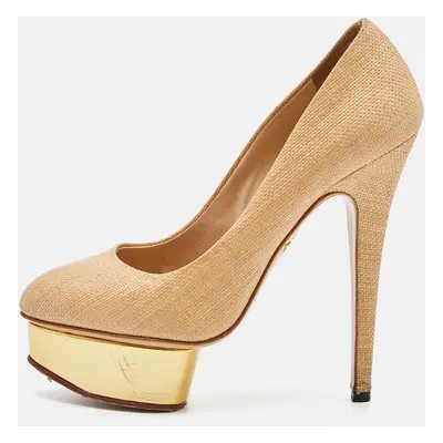 Charlotte Olympia Beige Raffia Platform Pumps Size