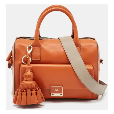 Anya Hindmarch Orange and Grey Leather Carker Satchel