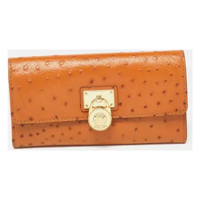 Michael Kors Tan Ostrich Embossed Leather Flap Continental Wallet