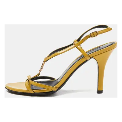 Dolce & Gabbana Yellow Patent Leather Heritage T-Strap Sandals Size