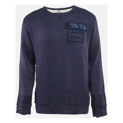 Valentino Blue Linen Blend Applique Detail Sweatshirt