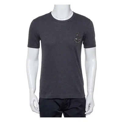 Dolce & Gabbana Grey Cotton Crown & Bee Patch T Shirt