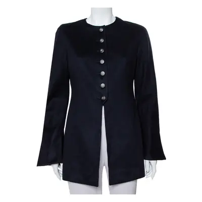 Valentino Boutique Midnight Blue Cashmere Button Front Collarless Vintage Jacket