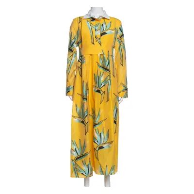 Fendi Yellow Silk Jacquard Birds of Paradise Flower Dress