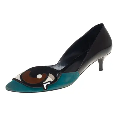 Pierre Hardy Multicolor Leather and Suede Oh Roy Eye Kitten Heel Pumps Size