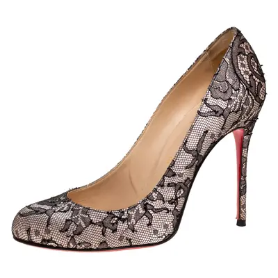 Christian Louboutin Black Lace Satin And Lace Fifi Round Toe Pumps Size