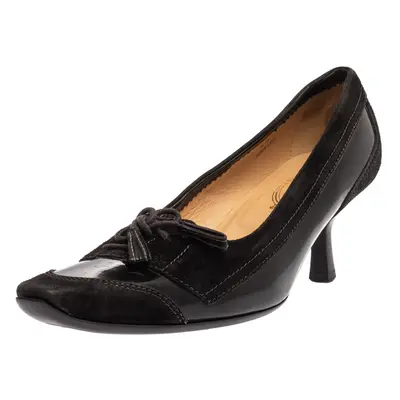 Tod's Black Suede and Leather Lace Toe Pumps Size