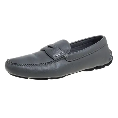 Prada Grey Leather Slip On Loafers Size