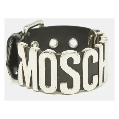 Moschino Black Leather Classic Logo Buckle Bracelet