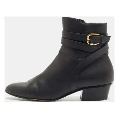 Gucci Black Leather Buckle Detail Ankle Booties Size 36.5